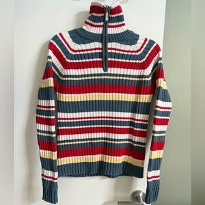 Vintage Y2K Striped Cotton Sweater Half Zip Funnel Neck Turtleneck Vintage Large